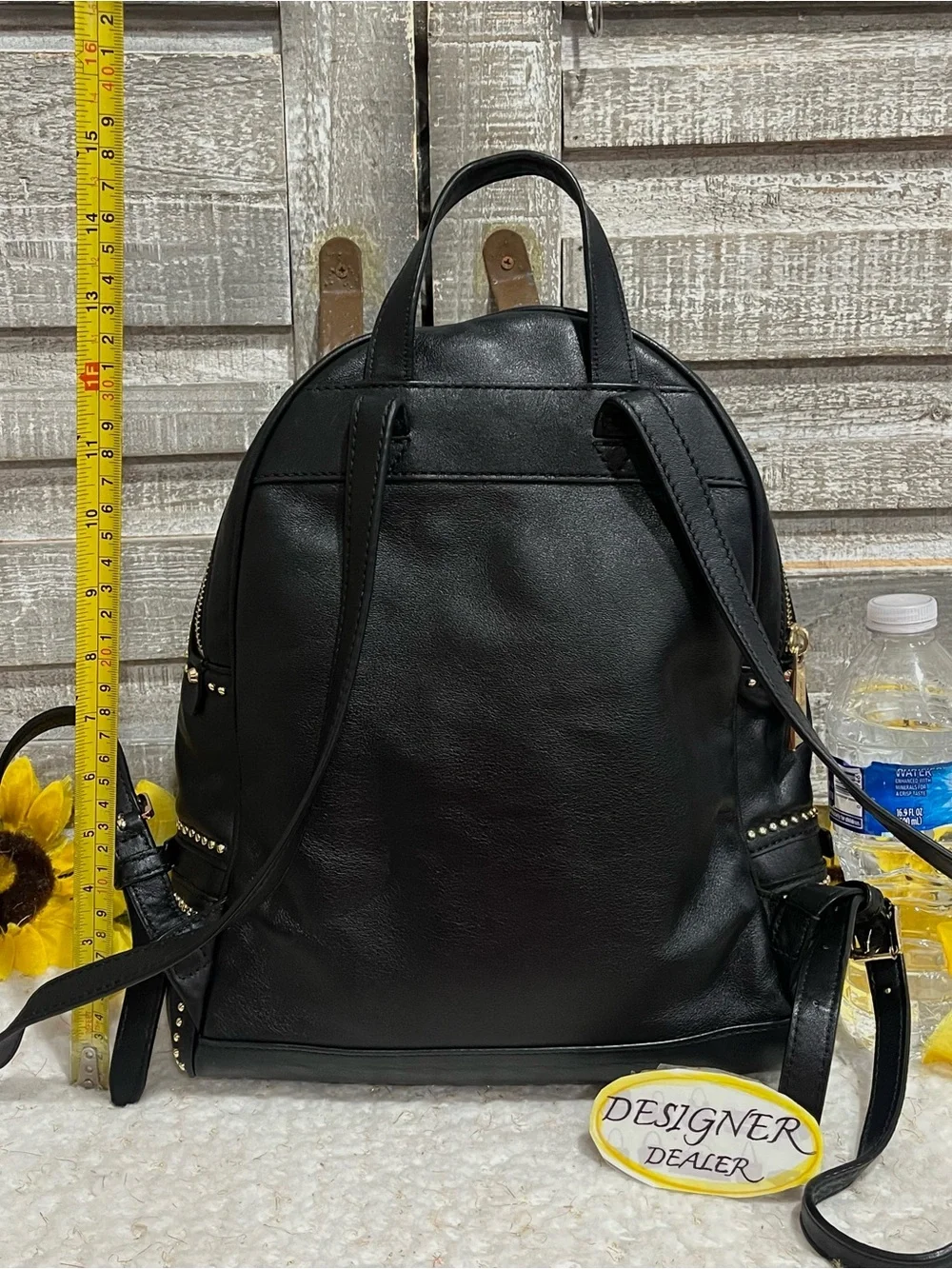 Michael Kors Rhea Rose Studded Black Leather Backpack VGC!